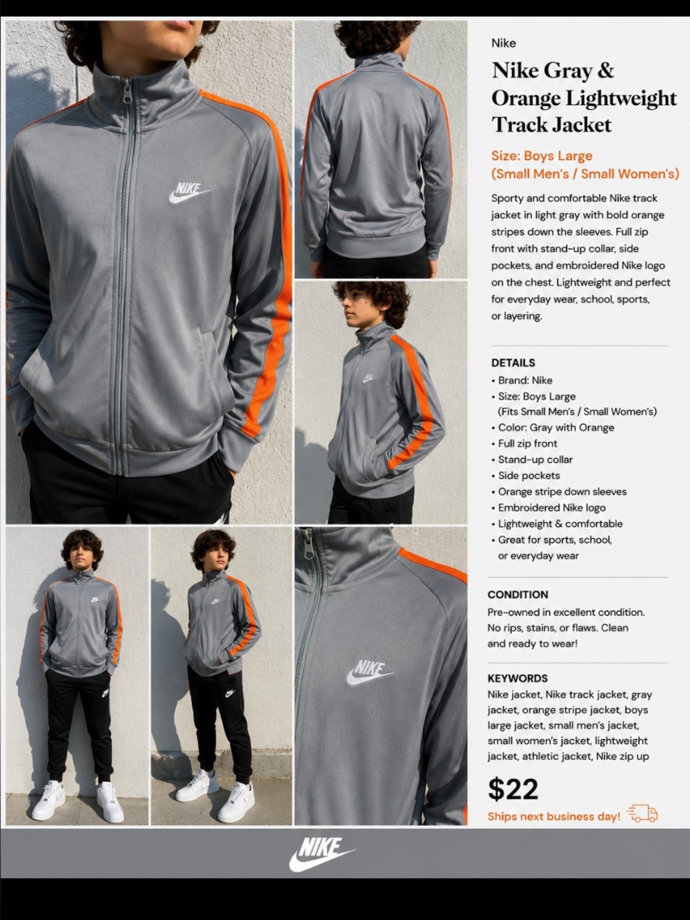 Nike  gray  and Orange  lightweight jacket